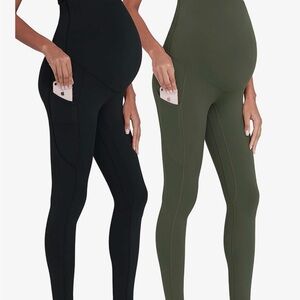 Enerful 2 pack Stylish Maternity Leggings in Black and Olive